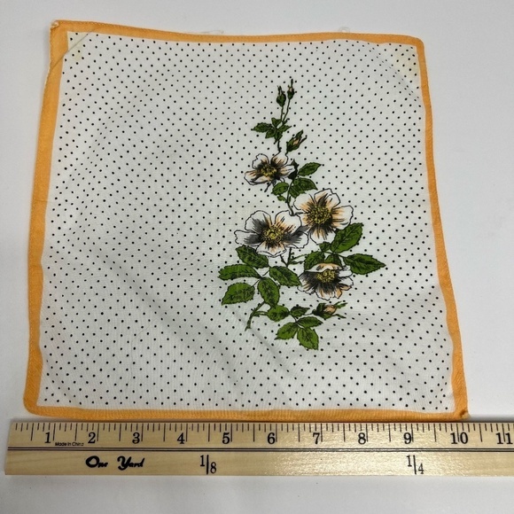 Vintage Handkerchief Fabric Linen Floral Polka Dot‎ - Picture 1 of 3